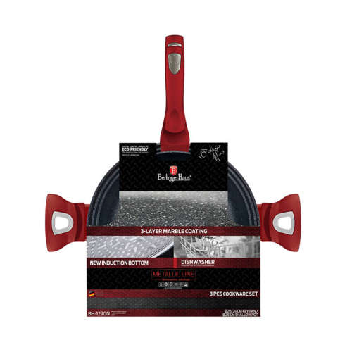 Berlinger Haus 3-Piece Marble Coating Metallic Line Cookware Set ( Burgundy )