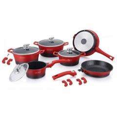 Royalty Line 16 Piece Marble Coating Cookware Set - Red and Black