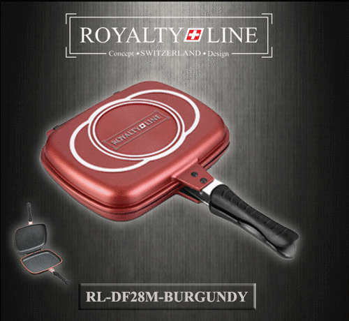 Royalty Line Supreme Marble Coating Double Fry & Grill Pan 28cm - Burgundy RL-DF28M