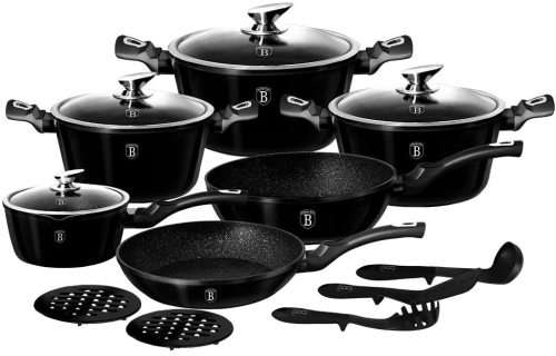 Berlinger Haus Marble Coating Cookware Set - Royal Black (15 Piece)
