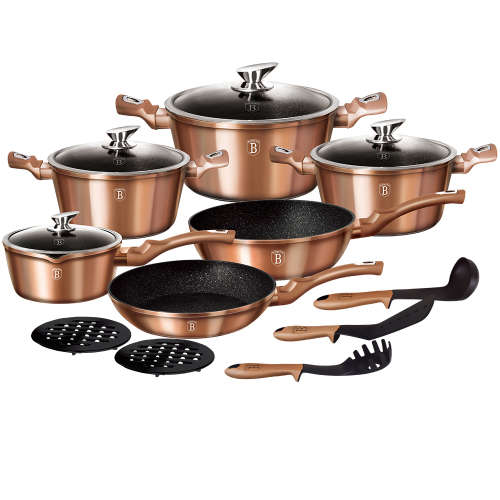 BERLINGER HAUS 15-PIECE MARBLE COATING COOKWARE SET - ROSE GOLD