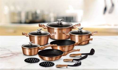 BERLINGER HAUS 15-PIECE MARBLE COATING COOKWARE SET - ROSE GOLD