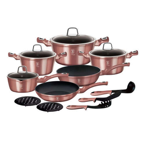 BERLINGER HAUS 15-PIECE MARBLE COATING COOKWARE SET - I-ROSE EDITION