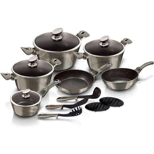 BERLINGER HAUS 15-PIECE MARBLE COATING COOKWARE SET CARBON METALLIC