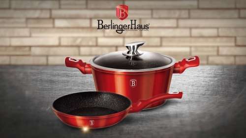 BERLINGER HAUS 3-PIECE MARBLE COATING COOKWARE SET - BURGUNDY METALLIC