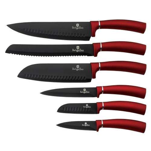 BERLINGER HAUS 6 PIECE NON-STICK COATING KNIFE SET - BURGUNDY EDITION