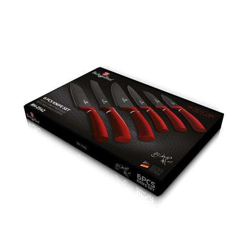 BERLINGER HAUS 6 PIECE NON-STICK COATING KNIFE SET - BURGUNDY EDITION