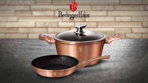 BERLINGER HAUS 3-PIECE MARBLE COATING COOKWARE SET - ROSE GOLD