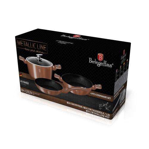 BERLINGER HAUS 4-PIECE MARBLE COATING COOKWARE SET - ROSE GOLD