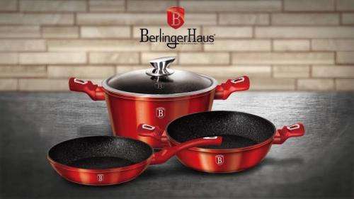 BERLINGER HAUS 4-PIECE MARBLE COATING COOKWARE SET - BURGUNDY METALLIC