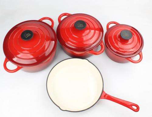 LMA Authentic 7 Piece Cast Iron Dutch Oven Cookware Set - Red