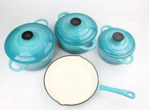 LMA Authentic 7 Piece Cast Iron Dutch Oven Cookware Set - Turquoise