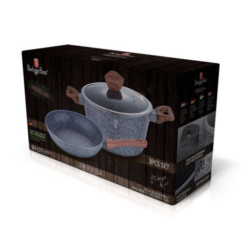 Berlinger Haus 3 Piece Set Stone Coated Cooking Pot and Frying Pan with Glass Lid,BH-1217