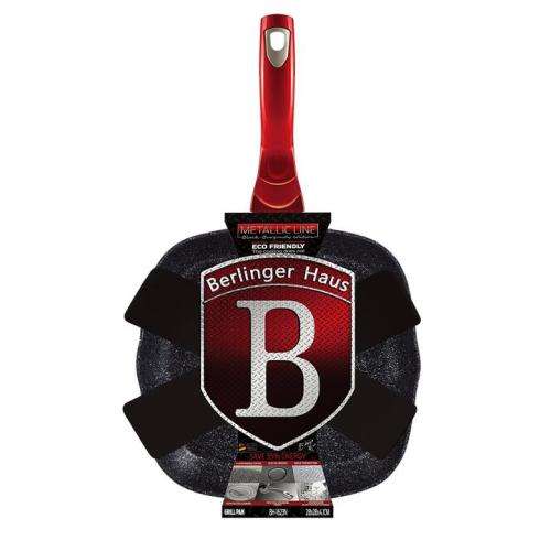BERLINGER HAUS 28CM MARBLE COATING GRILL PAN BLACK BURGUNDY