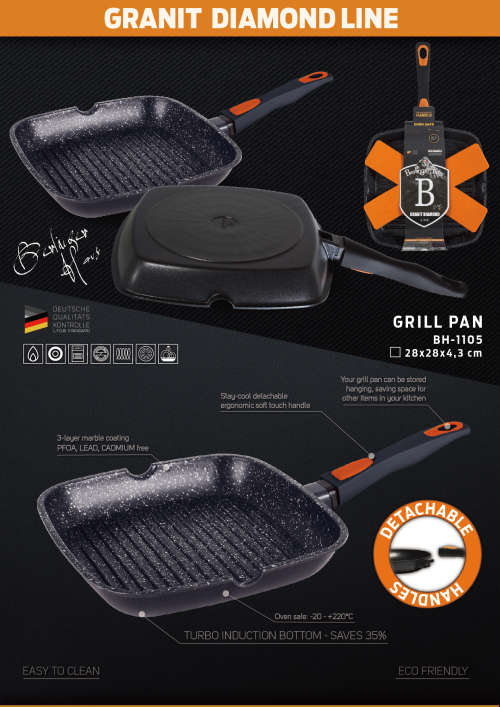 BERLINGER HAUS GRANIT DIAMOND LINE 28CM MARBLE COATING GRILL PAN