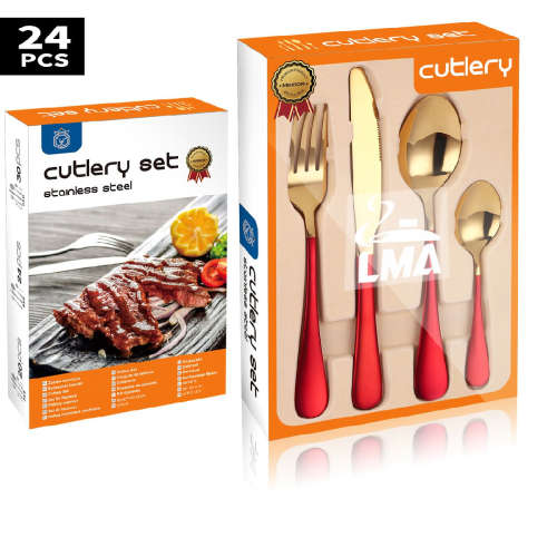LMA Authentic Two-Tone Cutlery Dinner Set & PVC Pack - 24 Piece - Red
