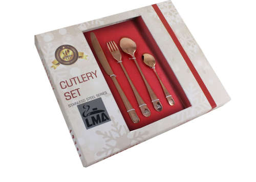 LMA Branded 24 Piece Stainless Steel Cutlery Set in Novelty Box - Rose Gold