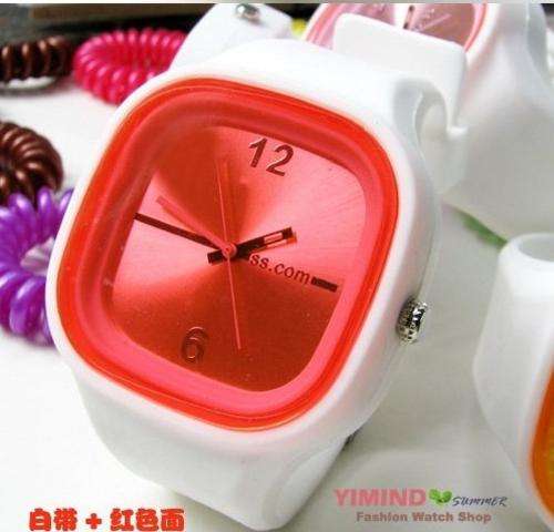 silicone sport  Wrist quartz Watch Fashion Unisex WHITE/RED