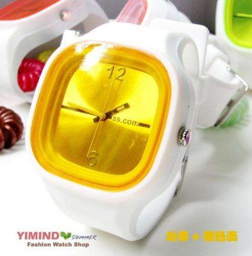 silicone sport  Wrist quartz Watch Fashion Unisex WHITE/YELLOW