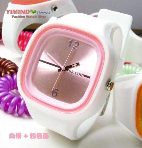 silicone sport  Wrist quartz Watch Fashion Unisex WHITE/PINK