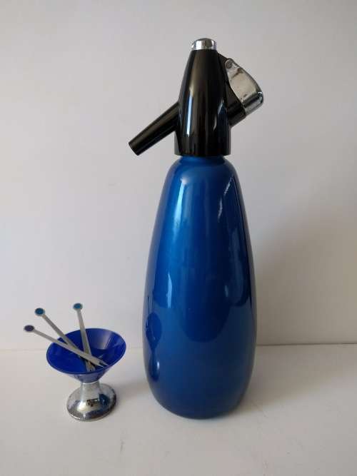 Mid Century 'Lapis Blue' Soda Siphon - Sparklets BOC England