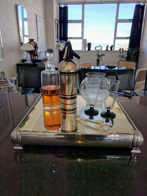 Rare Art Deco Chrome Mirrored Drinks Tray/Wedding Cake Stand