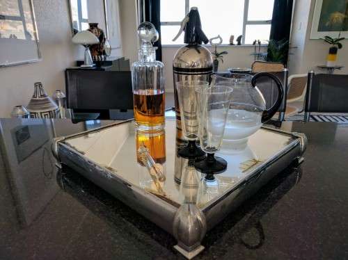 Rare Art Deco Chrome Mirrored Drinks Tray/Wedding Cake Stand