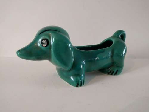 Lucia Ware Green Dachshund Vase