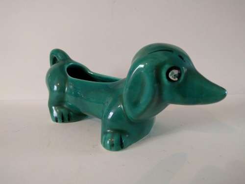 Lucia Ware Green Dachshund Vase