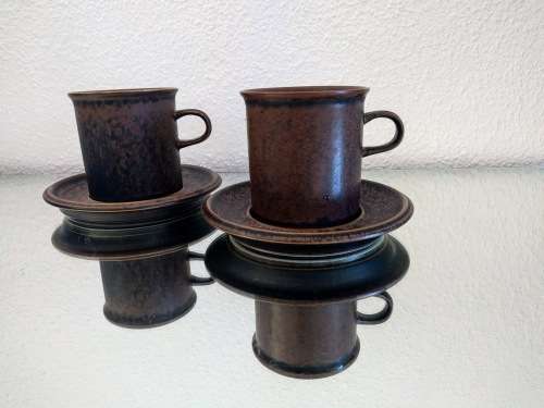 5 x Arabia Finland Large 'Ruska' Cups & Saucers by  Ulla Procope