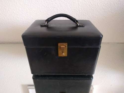 Vintage Black Leather Vanity Case/Jewellery Case by Golden Arrow