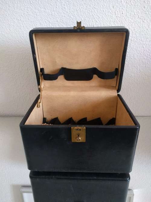 Vintage Black Leather Vanity Case/Jewellery Case by Golden Arrow