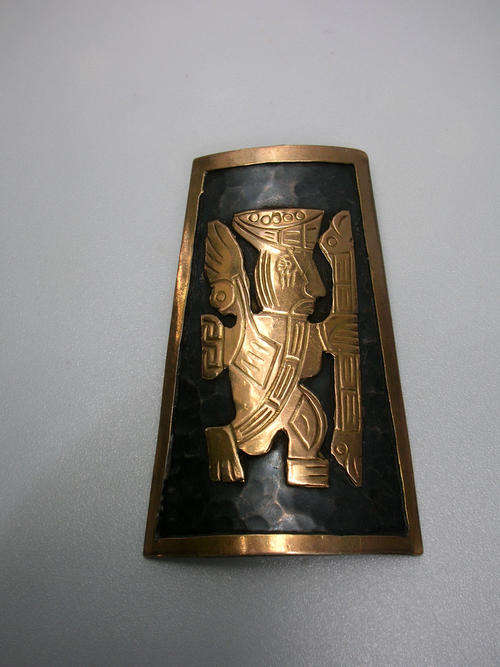 Modernist Cusco Peruvian Sterling Silver and 18K Pendant Brooch