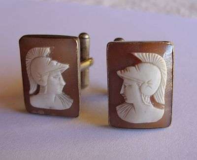 Vintage Cameo Shell & Silver Cufflinks Roman Legionnaire Head Design