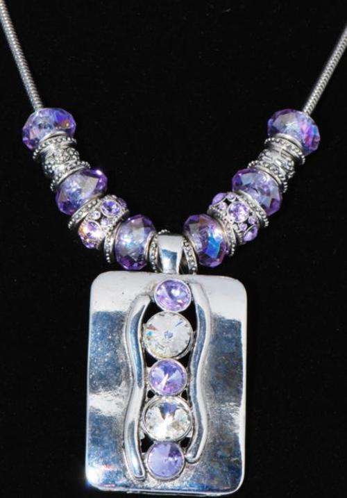 Must Have!! Purple Pendant Charm Necklace with Pandora style Beads