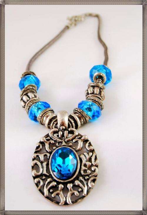 Aqua Pendant with Pandora Style Beads