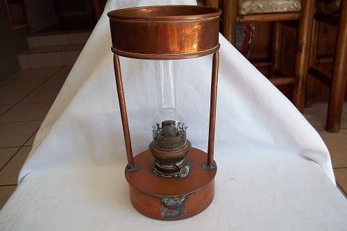 Unusual vintage copper coated Kosmos Brenner kerosene lamp with chimney