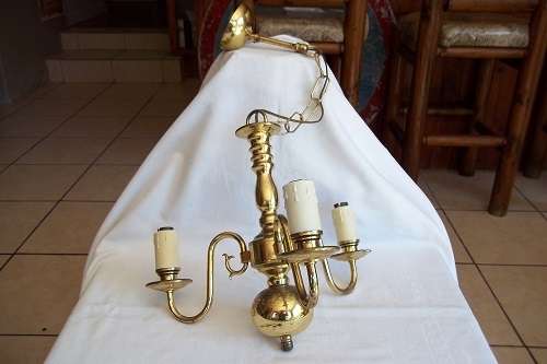 Small vintage 3 arm/light brass coated chandelier
