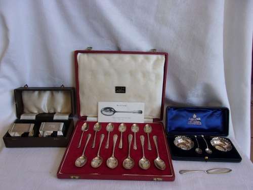 Three lovely boxed sets of Sterling silver tableware items for 1 bid