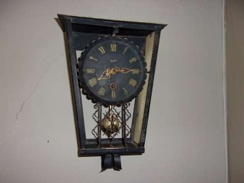 Vintage German  Heibi wrought iron pendulum wall clock - working
