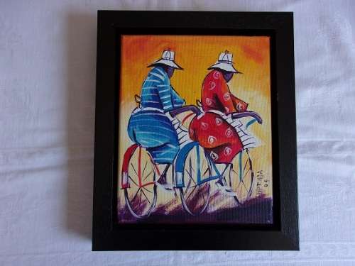 Lovely acrylic on canvas paining by Zenzo Siamenda - Cyclists