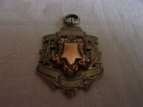 Antique Sterling silver and 9ct rose gold pocket watch chain fob medal