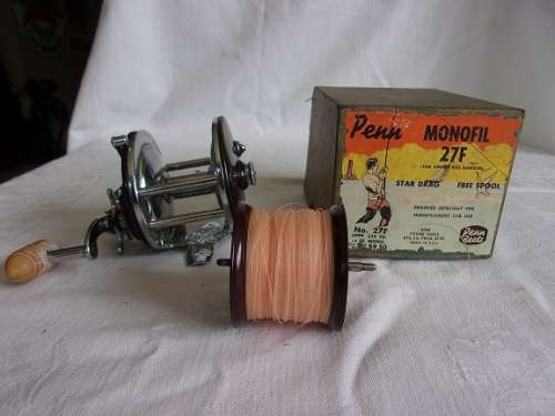 Vintage PENN Monofil No. 27F reel with spare spool and original box