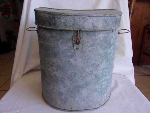Small vintage half round galvanised metal feed bin