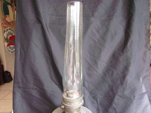 Vintage aluminium Aladdin 21c kerosene table lamp with flue and new wick