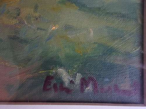 Lovely framed original oil on canvas painting by Este Mostert - 2 ladies in a field