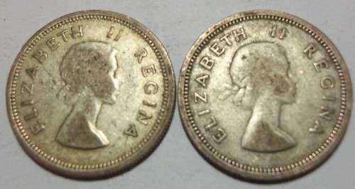 4 x Silver SA Elizabeth II 1 Shilling coins - bid per coin to take all