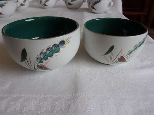 Vintage 31 piece Denby "Greenwheat" ceramic hors d'oeuvre set - designed by Albert Colledge