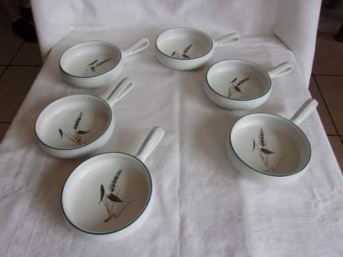 Vintage 31 piece Denby "Greenwheat" ceramic hors d'oeuvre set - designed by Albert Colledge