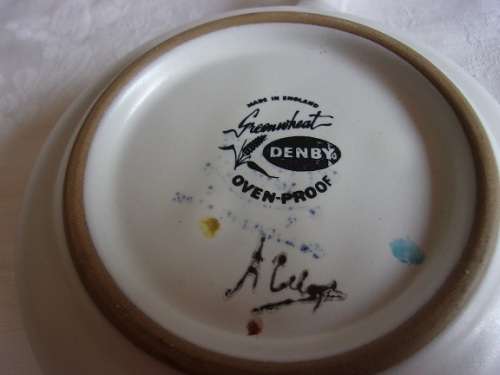 Vintage 31 piece Denby "Greenwheat" ceramic hors d'oeuvre set - designed by Albert Colledge